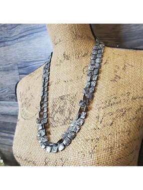 Snakeskin Beaded Necklace Long Black Gray